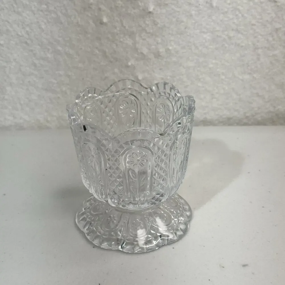 AVON Fostoria “Daisy & Diamond” Clear Glass Footed Candle Holder Candy Dish VTG